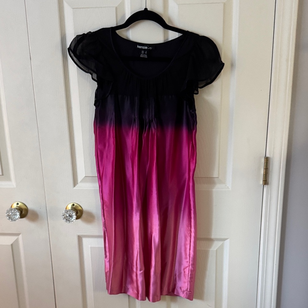 Vintage Kensie Dip-dyed Pink and Black Ombre Silk Dress